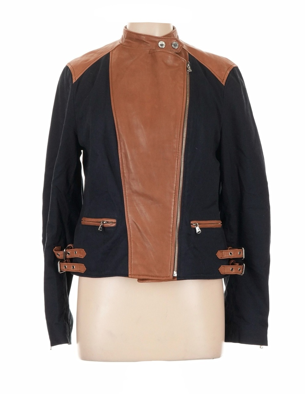 NWOT Lauren Ralph Lauren Genuine Leather Mixed Media Moto Biker Jacket L